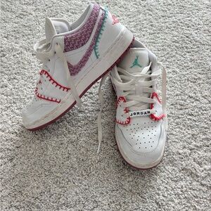 Jordan Sneakers with White, Pink, Purple and Teal Accents